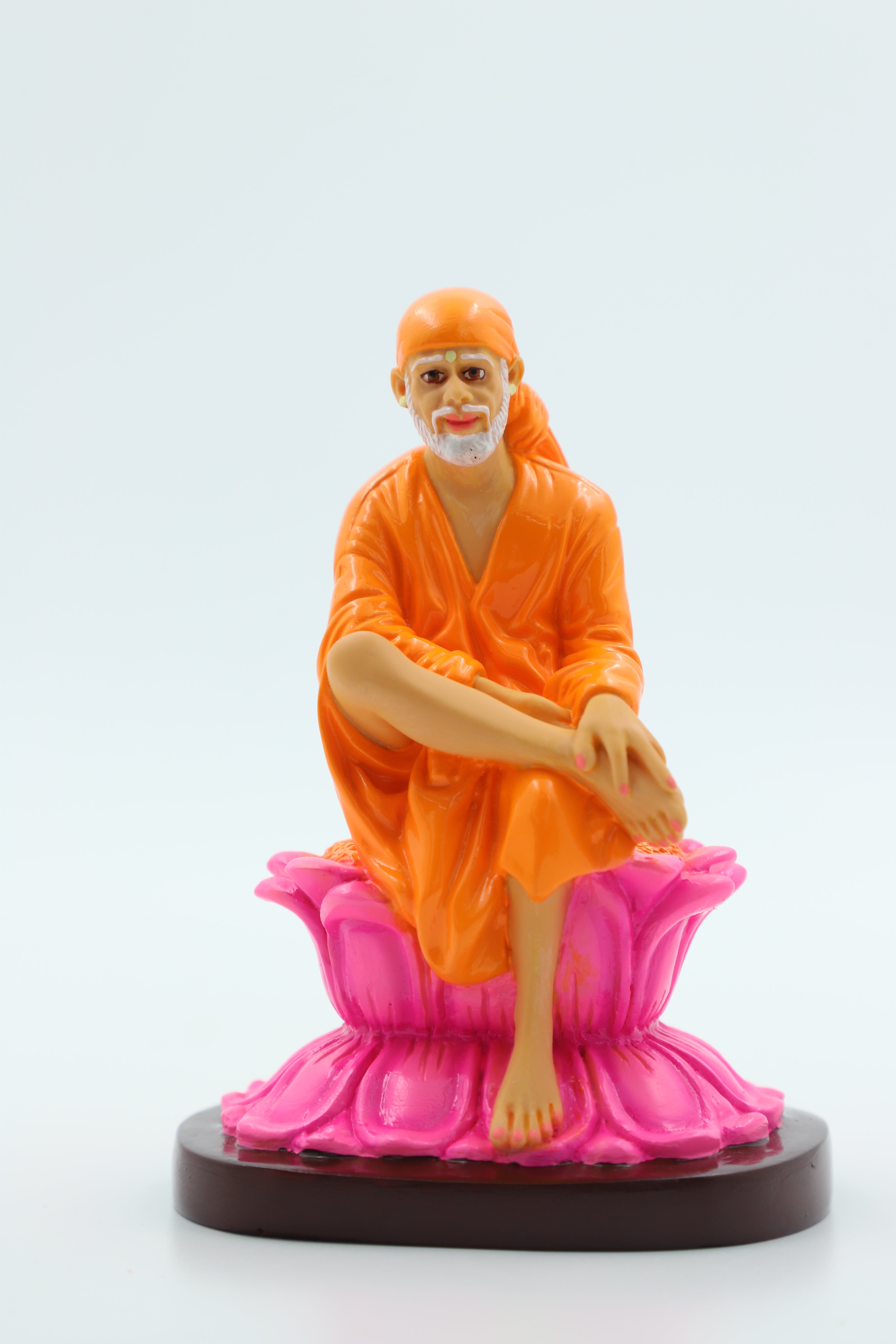 🛕 Hemant Art Shirdi Sai Baba Idol / Statue / Murti – Sitting on Lotus (4.5 Inch Orange)