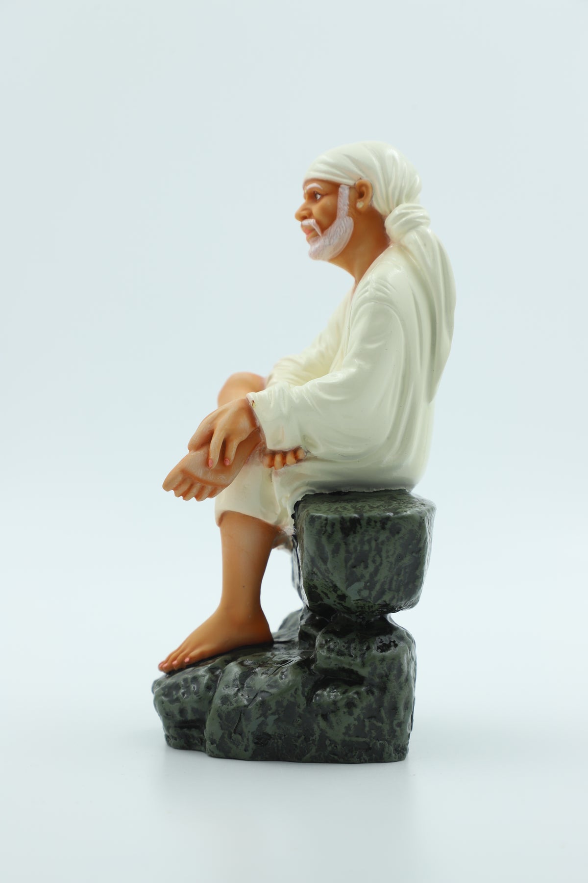 Sai Baba Idol Sitting On Stone - 2 No Yellow 6.5 Inch Hemant Art