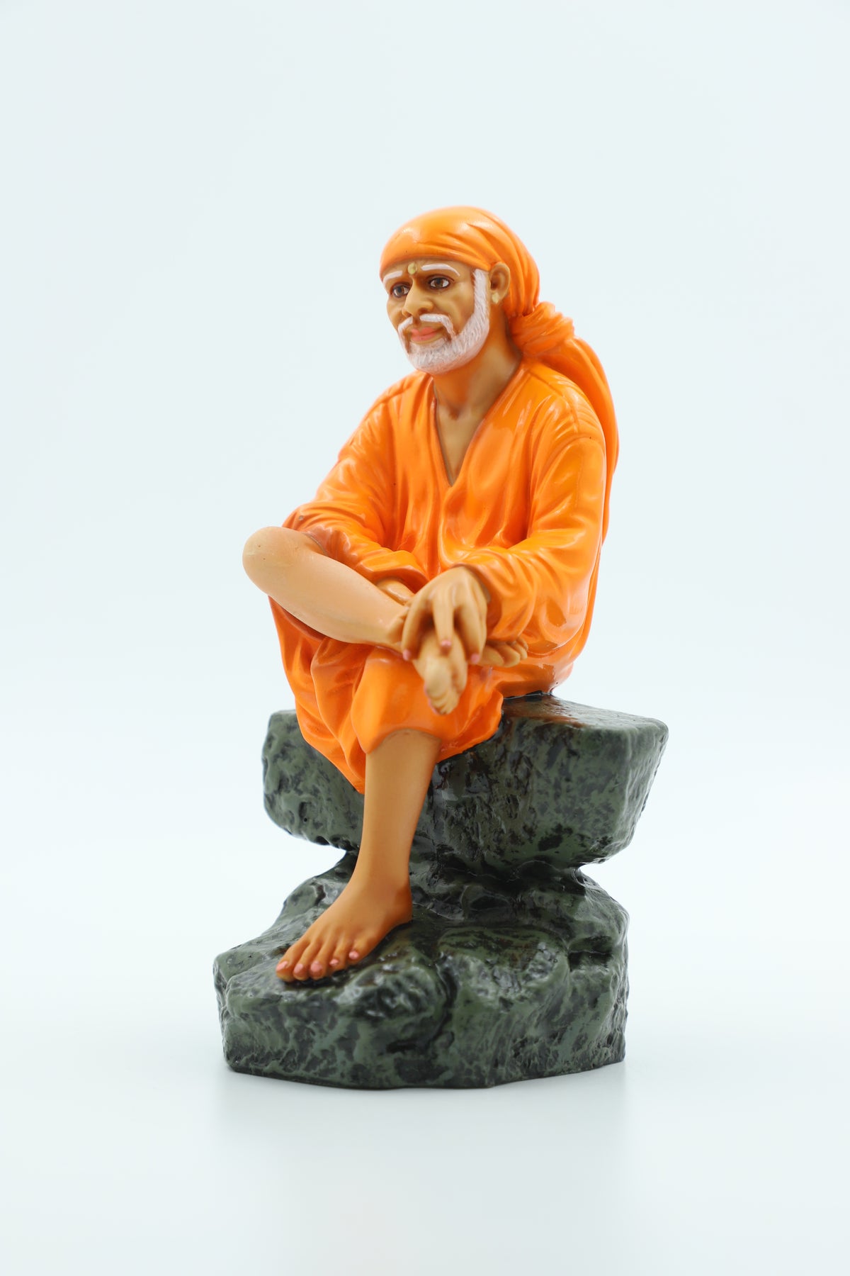 Sai Baba Idol Sitting On Stone - 2 No Yellow 6.5 Inch Hemant Art
