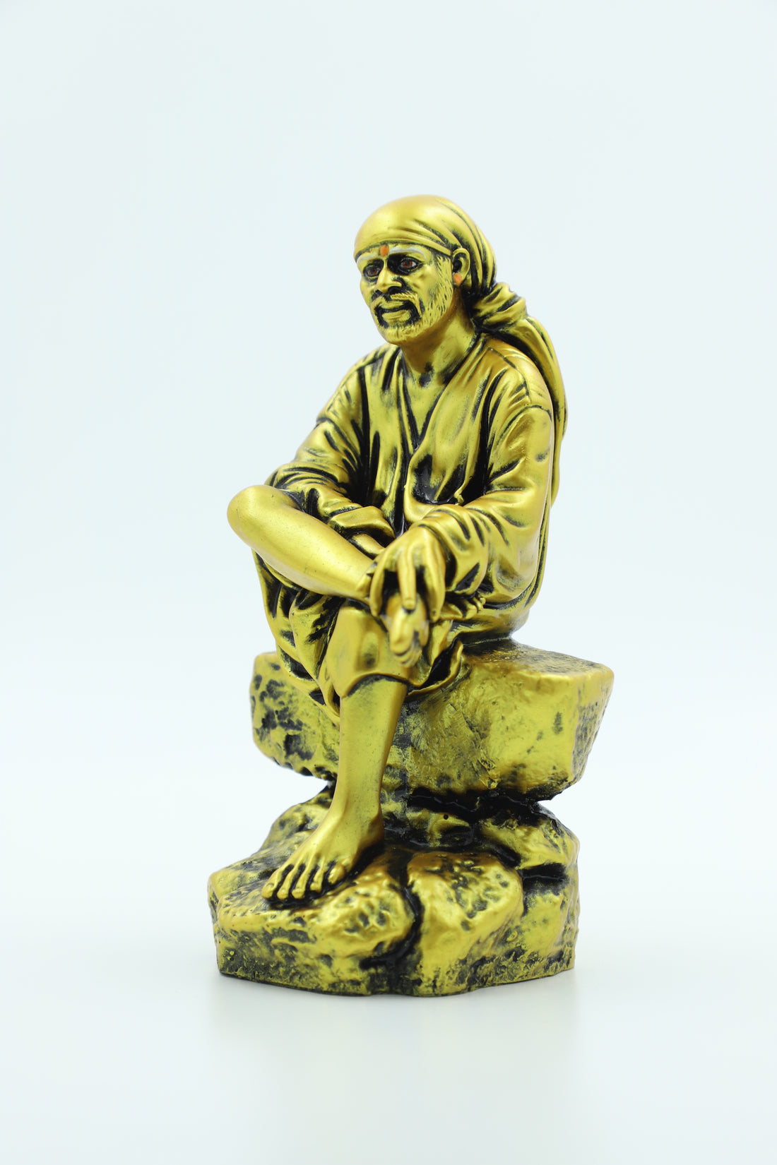 Sai Baba Idol Sitting On Stone - 2 No Yellow 6.5 Inch Hemant Art