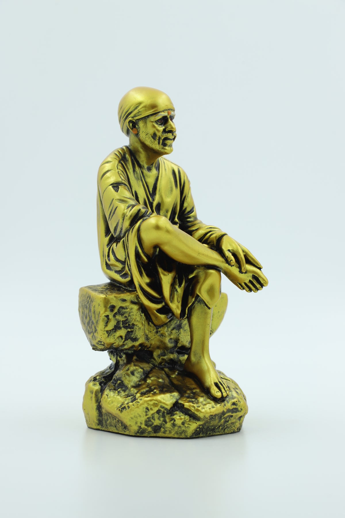 Sai Baba Idol Sitting On Stone - 2 No Yellow 6.5 Inch Hemant Art