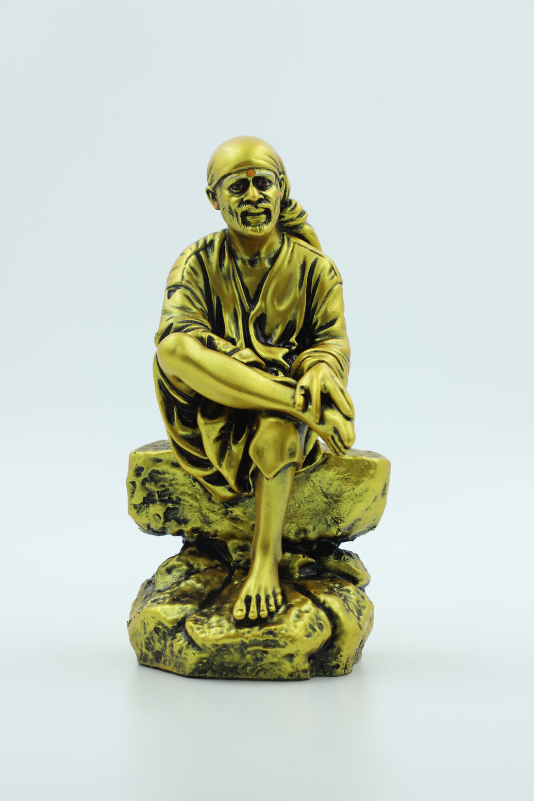 Sai Baba Idol Sitting On Stone - 2 No Yellow 6.5 Inch Hemant Art
