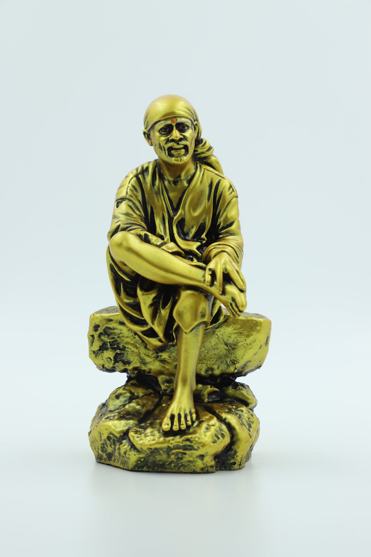 Sai Baba Idol Sitting On Stone - 2 No Yellow 6.5 Inch Hemant Art