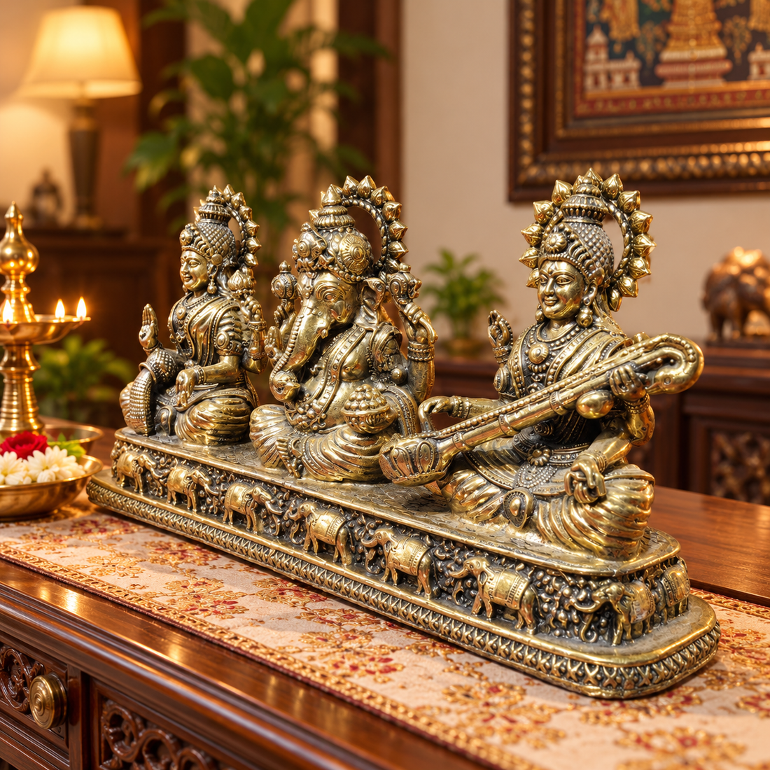 Laxmi Ganpati Saraswati Idol Brass