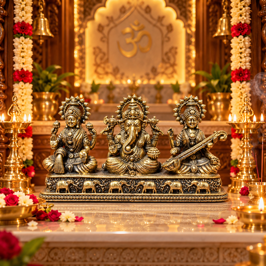 Laxmi Ganpati Saraswati Idol Brass
