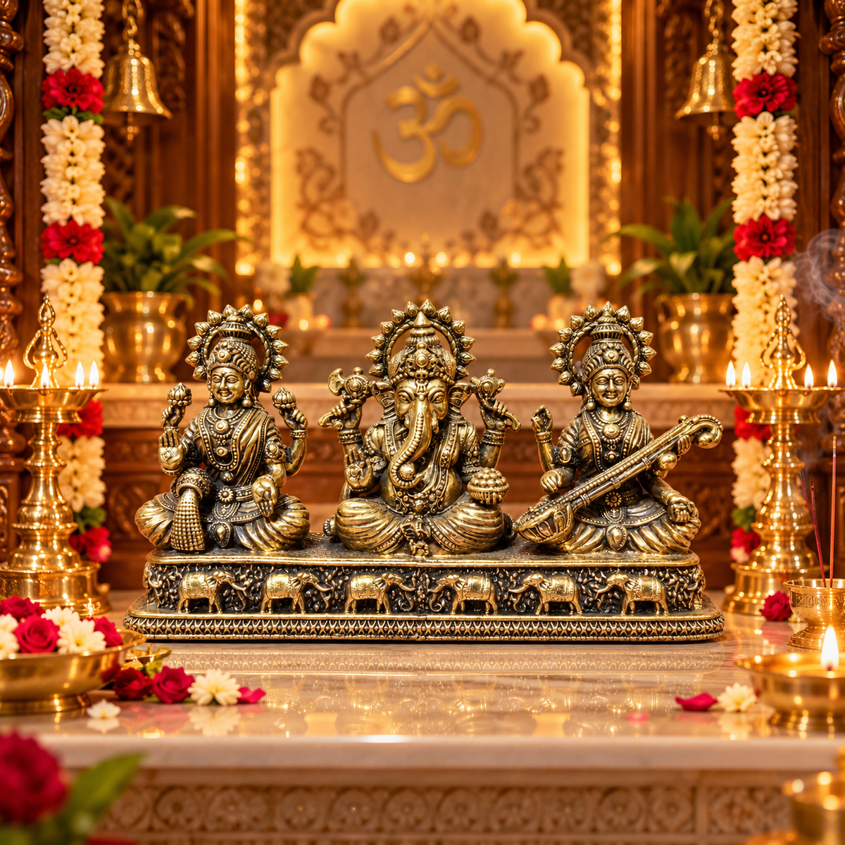 Laxmi Ganpati Saraswati Idol Brass