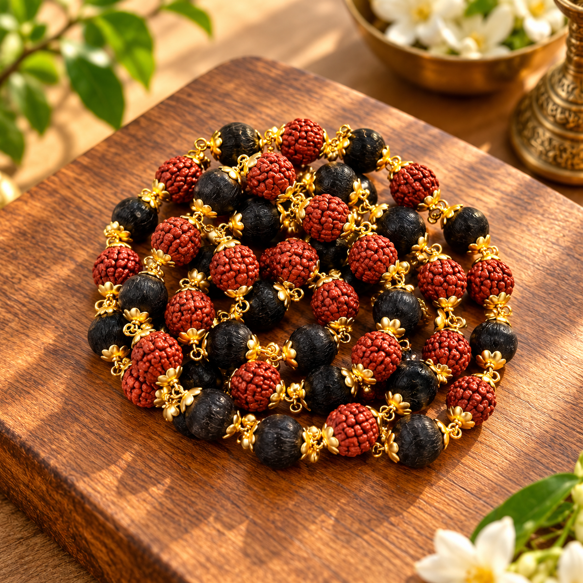 Natural Rudraksha & Karungali Mala Gold