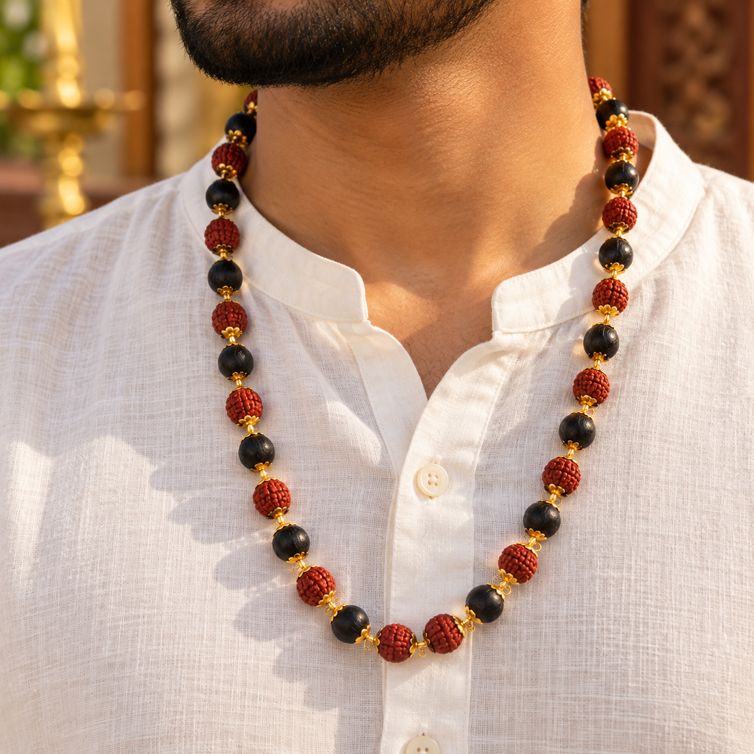 Natural Rudraksha & Karungali Mala Gold