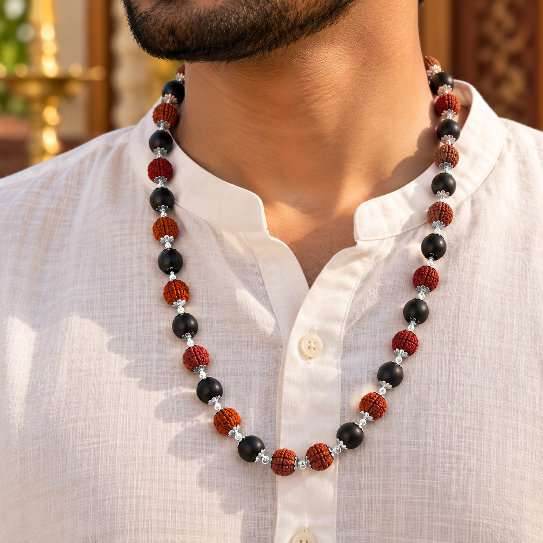 Natural Rudraksha & Karungali Mala Silver