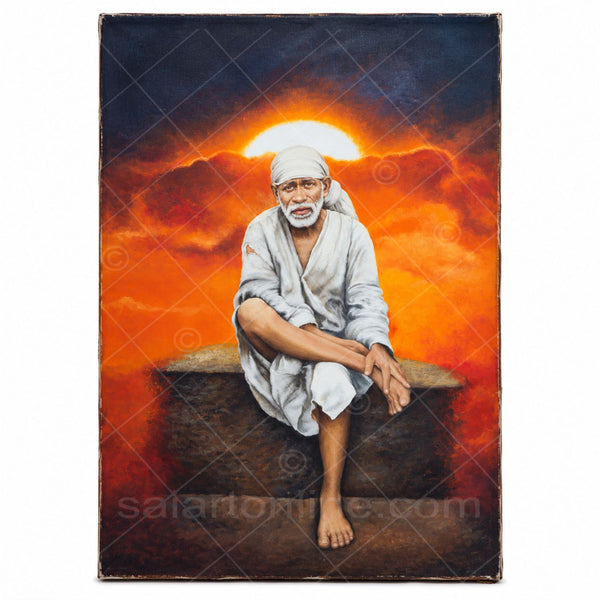 Orange Sun Stone Shirdi Sai Baba Original Hand Painting