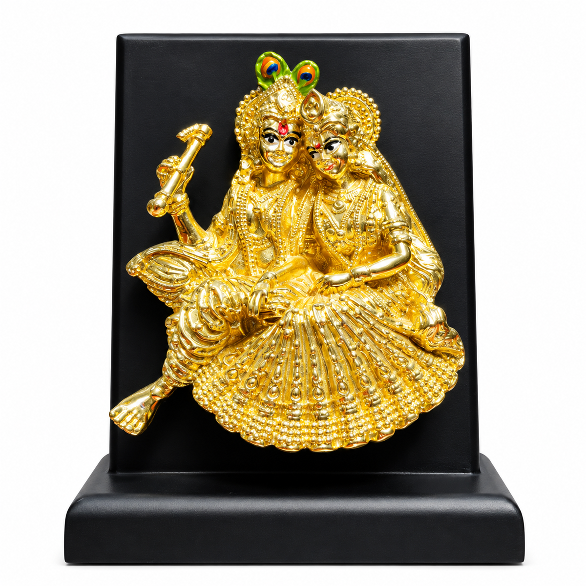 Radha Krishna Gold Wooden Stand Idol