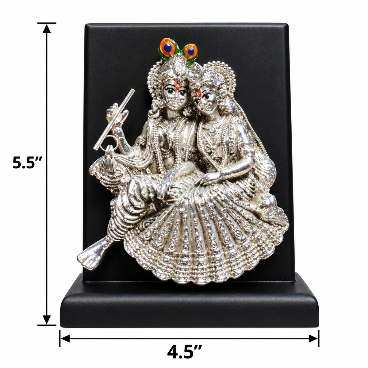 Radha Krishna Silver Wooden Stand Idol