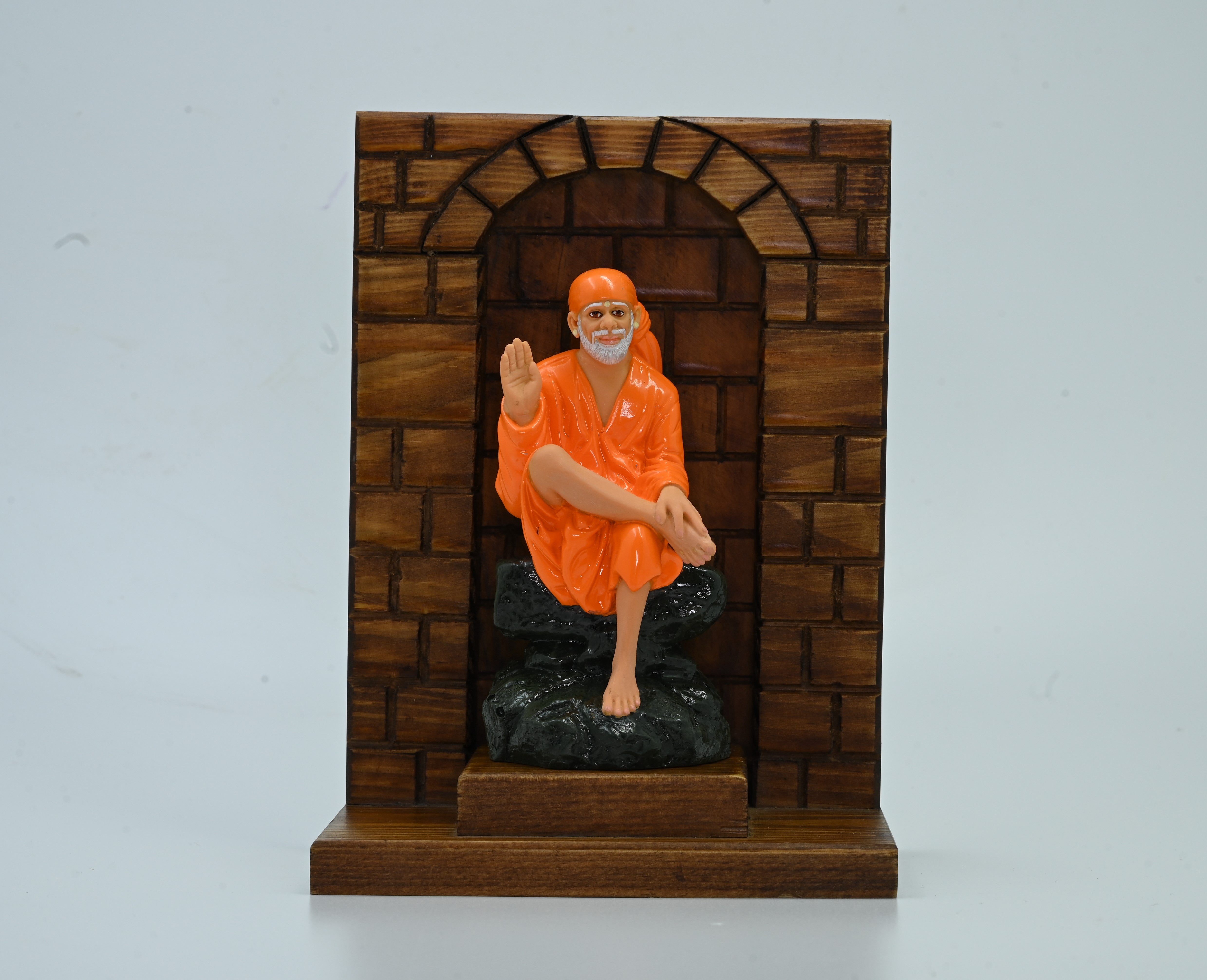 🕉️ "Hemant Art Shirdi Sai Baba Statue with Wooden Stand – Ashirwad  🙌(Blessing) Hand"