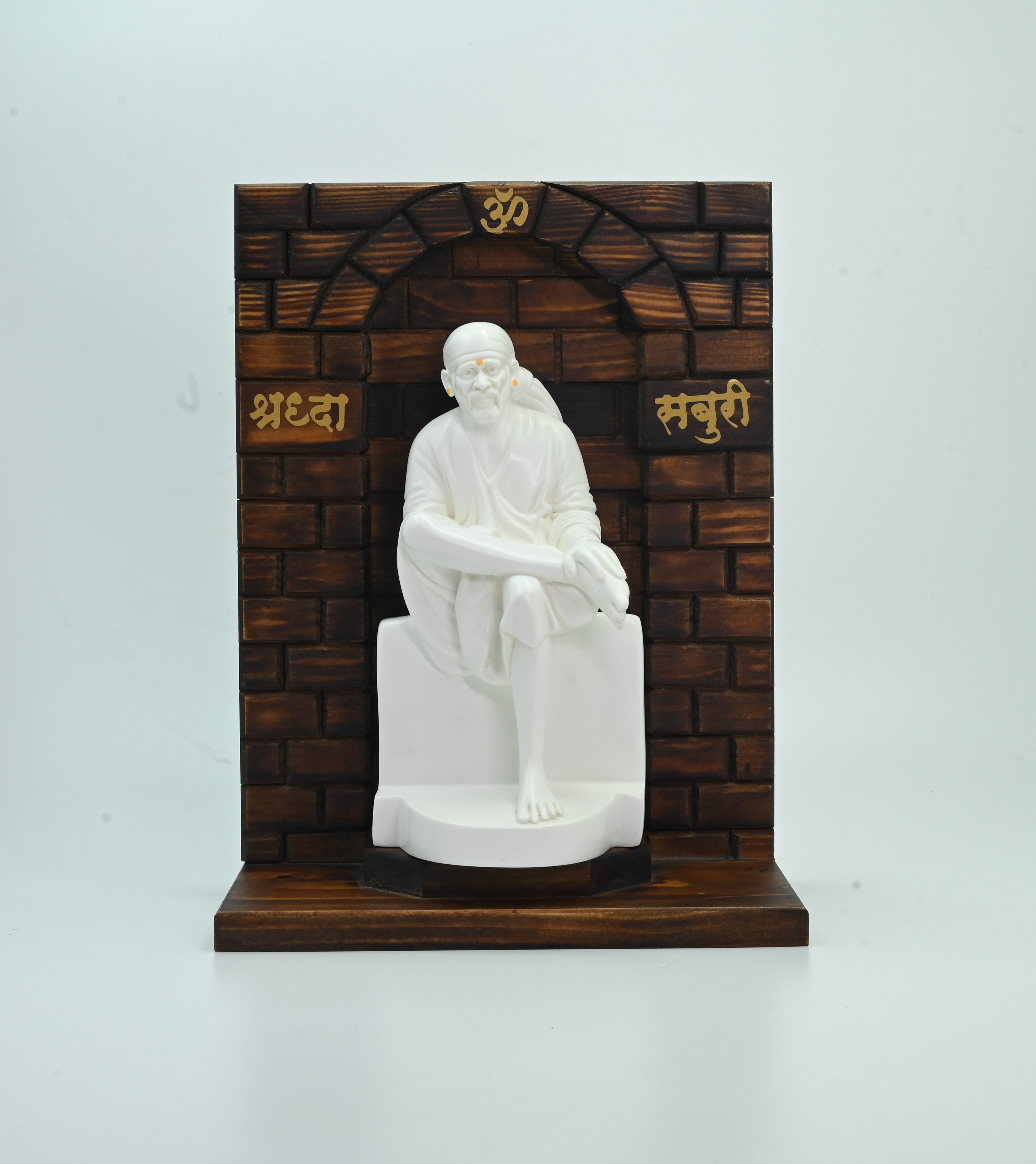 🕉️ "Hemant Art Shirdi Sai Baba Statue with Wooden Stand – Ashirwad  🙌(Blessing) Hand"