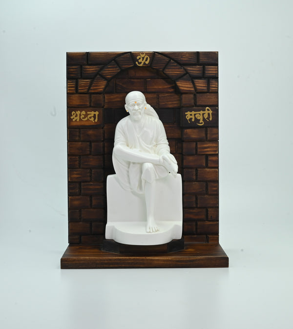 Sai Baba Statue with Wooden Stand – Ashirwad Hemant Art