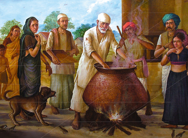 Sai Baba Cooking Food in Dwarkamai Canvas Print