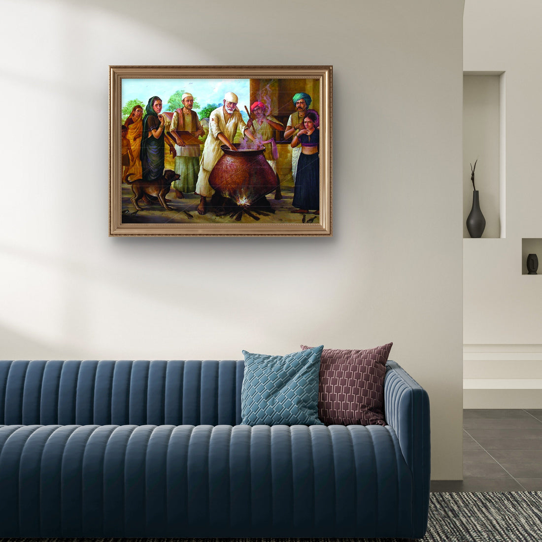 Sai Baba Cooking Food in Dwarkamai Canvas Print