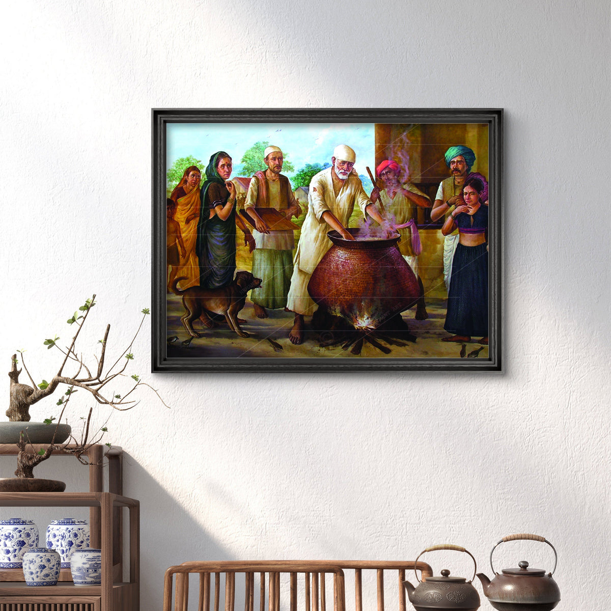Sai Baba Cooking Food in Dwarkamai Canvas Print