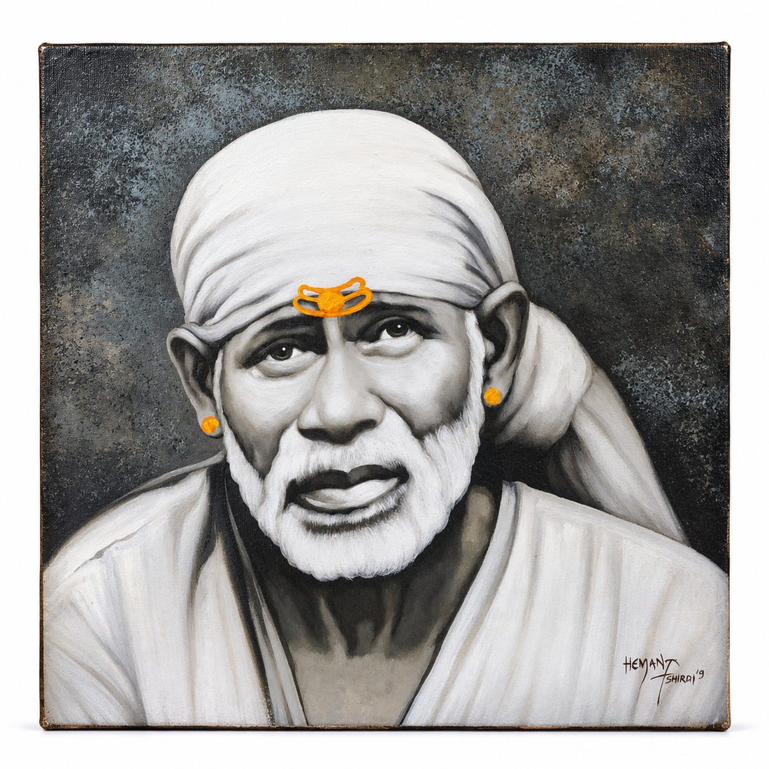 Sai Baba Face Pencil Sketch on Board Canvas Reprint Spiritual Art Hemant Art