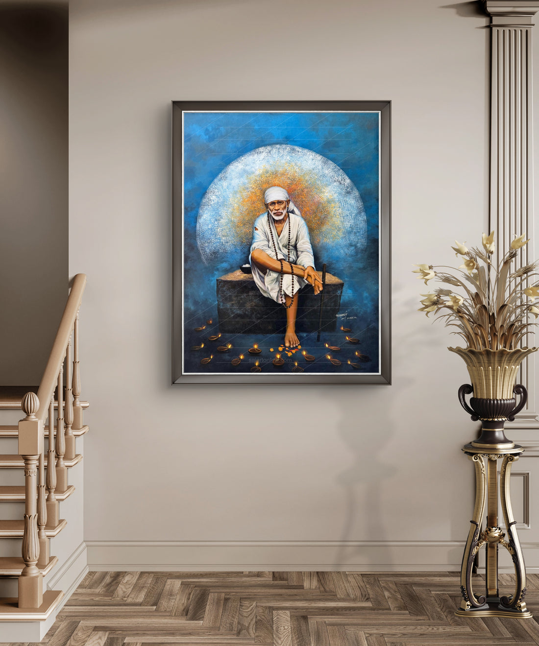 Sai Baba Original Photo Sitting on Stone Hemant Art