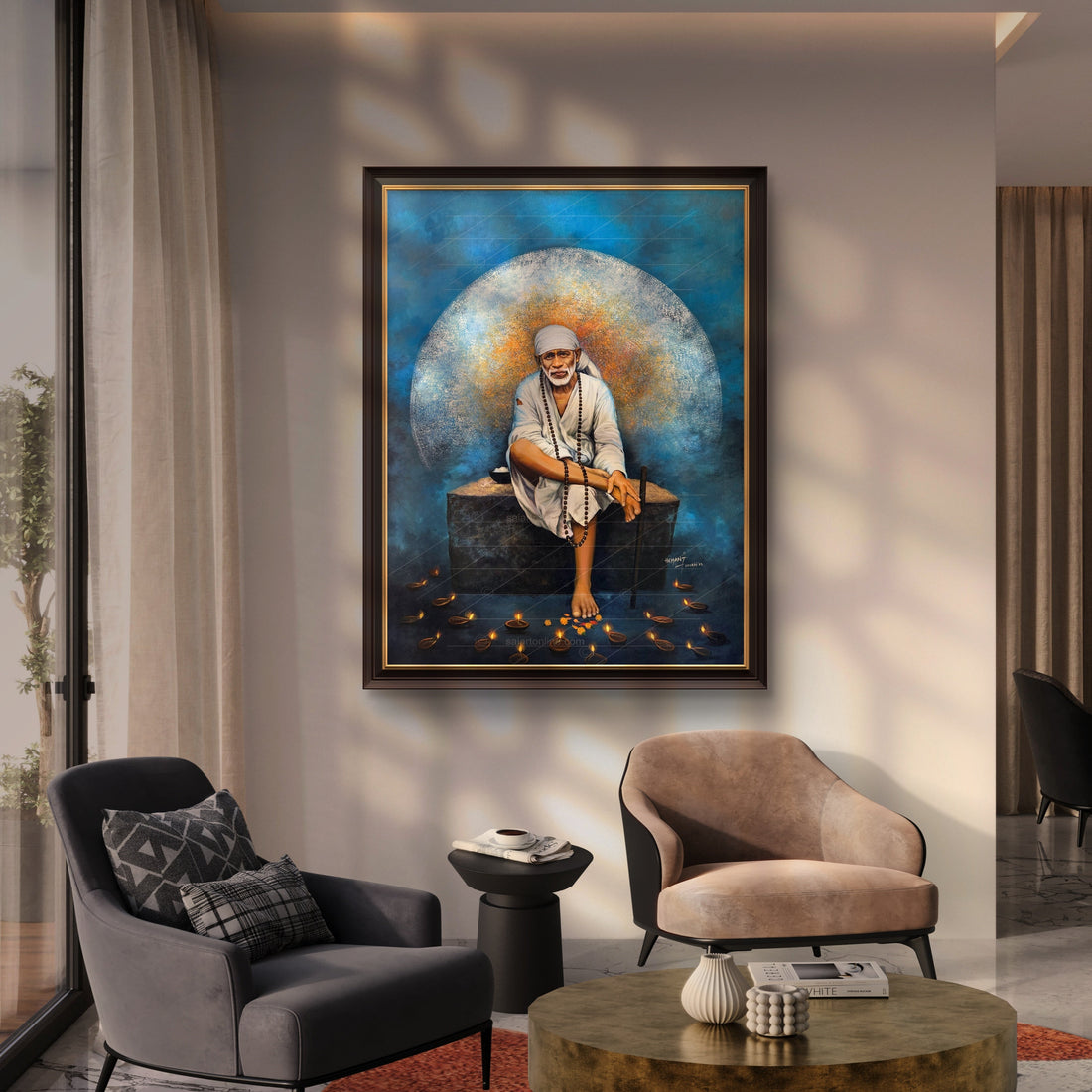 Sai Baba Original Photo Sitting on Stone Hemant Art