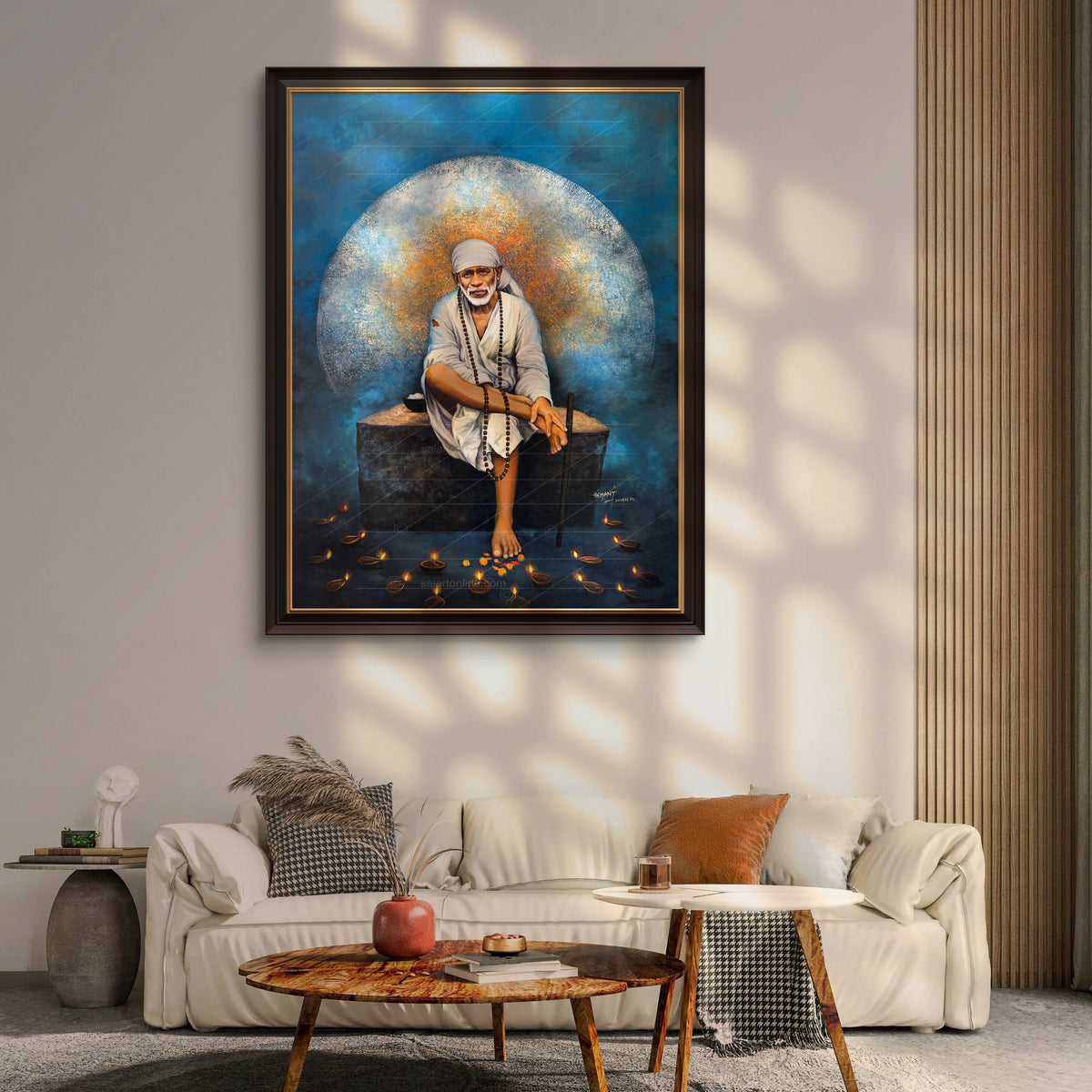Sai Baba Original Photo Sitting on Stone Hemant Art