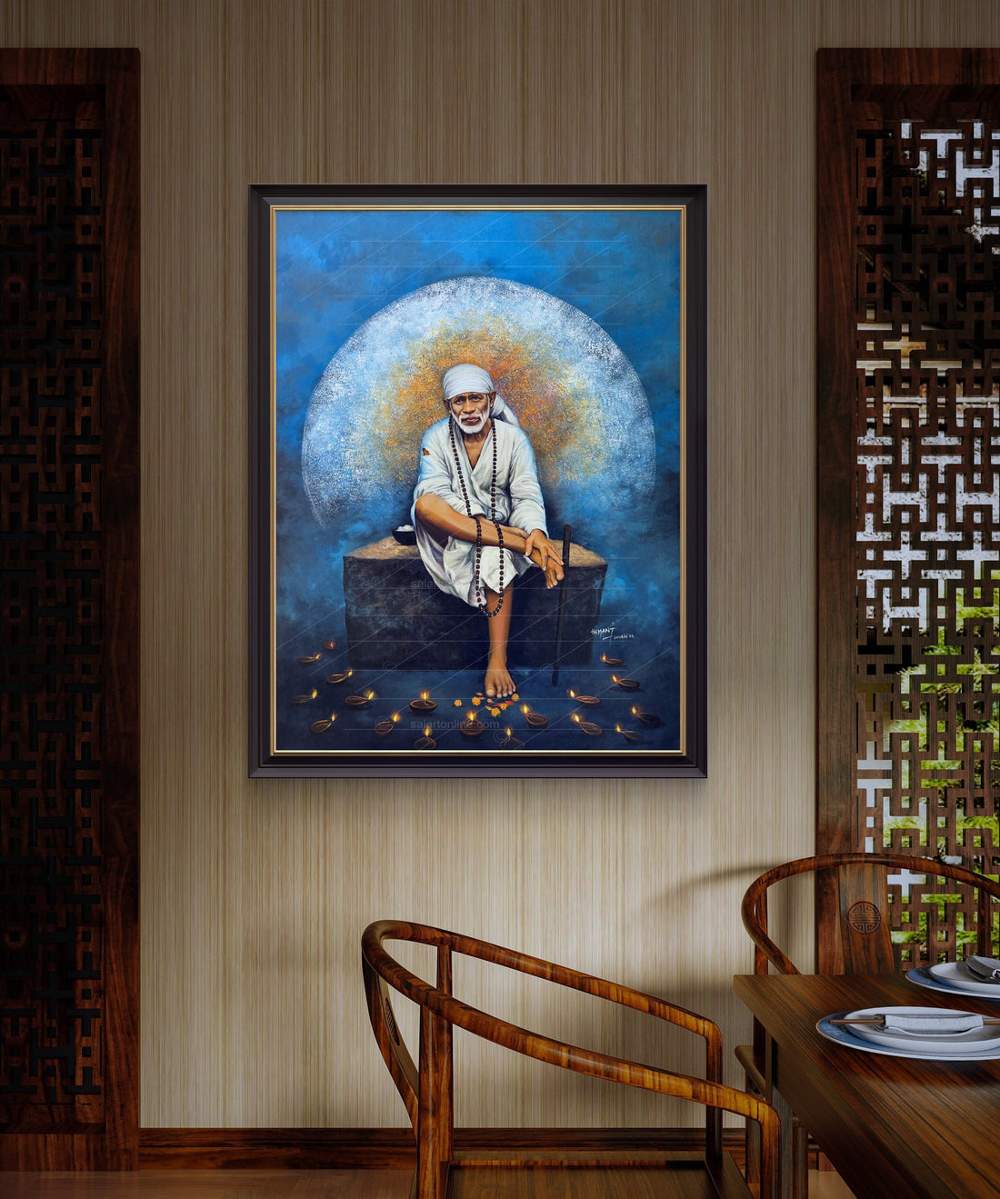 Sai Baba Original Photo Sitting on Stone Hemant Art