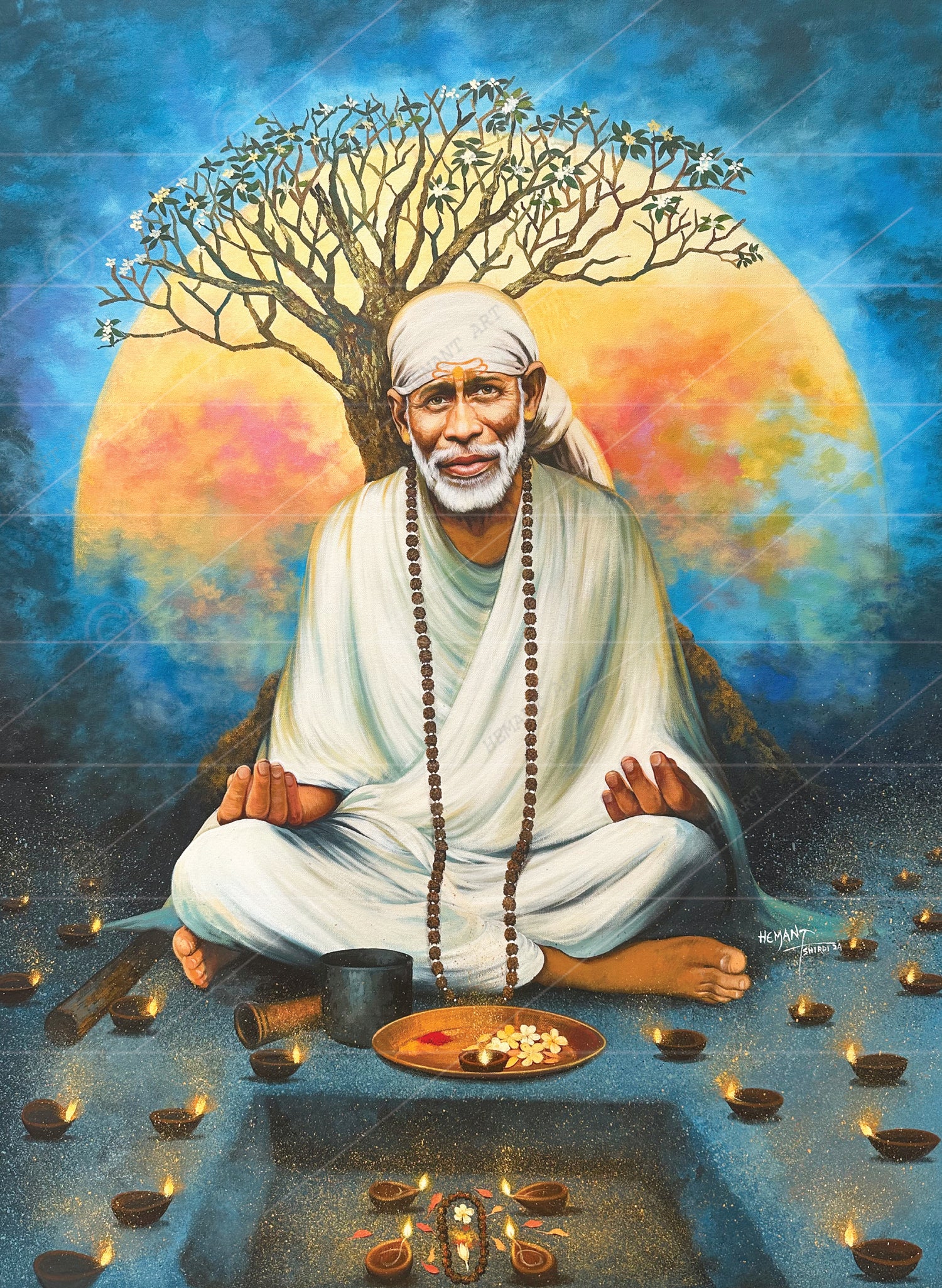 🖼️ Hemant Art Shirdi Sai Baba Meditation Photo Frame Canvas Painting/Canvas Wall Art – Spiritual Home Decor for Puja Room & Meditation Space Success Active