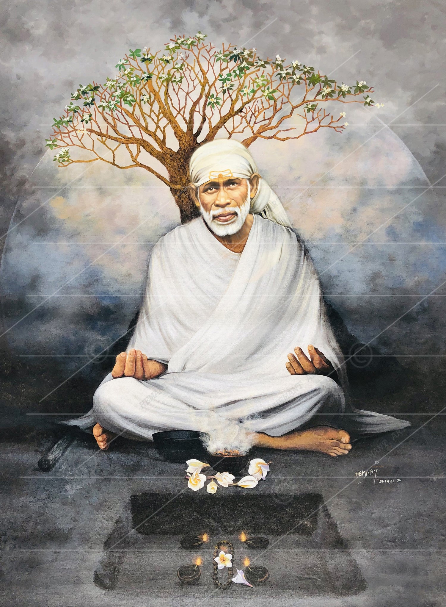 🖼️ Hemant Art Shirdi Sai Baba Meditation Photo Frame Canvas Painting/Canvas Wall Art – Spiritual Home Decor for Puja Room & Meditation Space Success Active