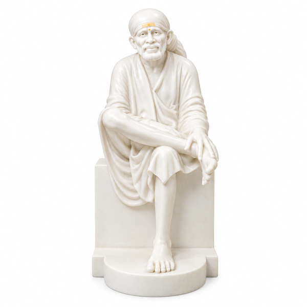Saibaba Sitting On Stone Glossy Marble Idol 9no