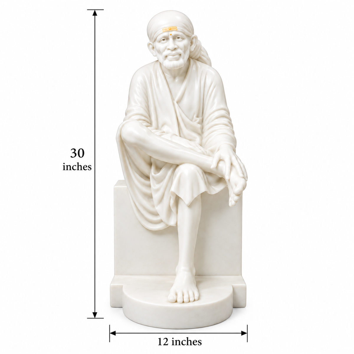 Saibaba Sitting On Stone Glossy Marble Idol 9no