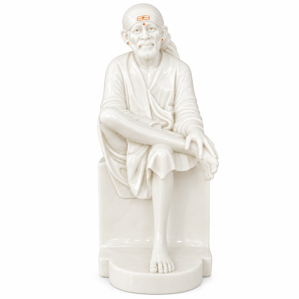 Saibaba Sitting On Stone Glossy Marble Idol 8no