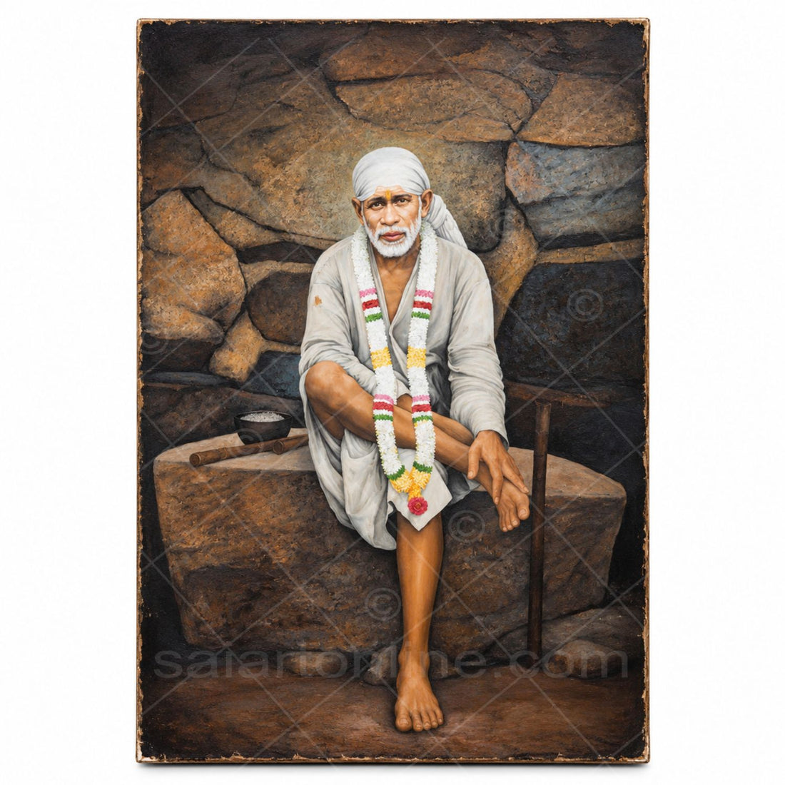 Saibaba Brown Stone Canvas Hand Painting