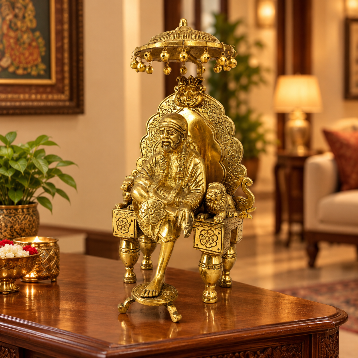 Saibaba Idol with Throne Brass