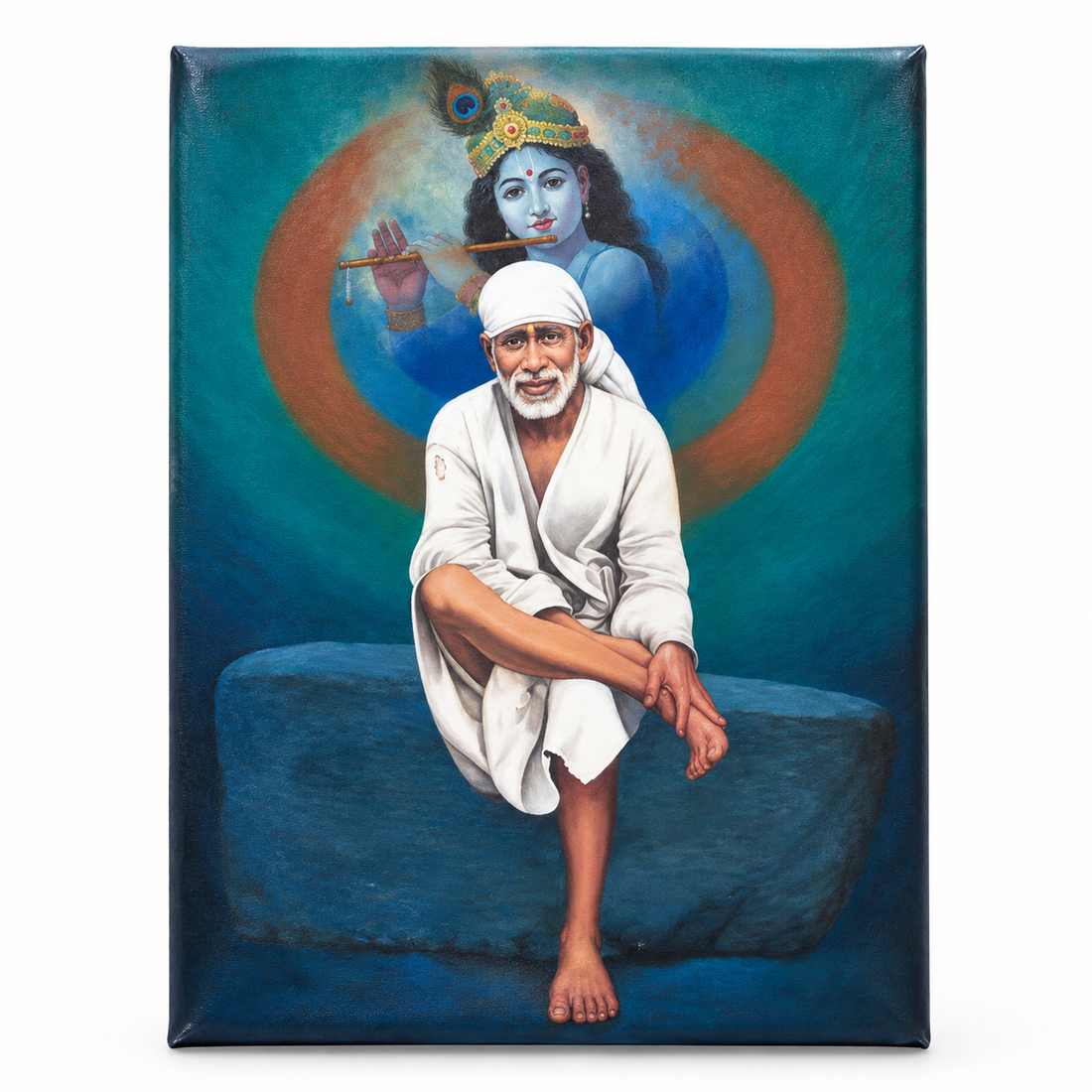 Saibaba & Krishna Stone Canvas Print Hemant Art