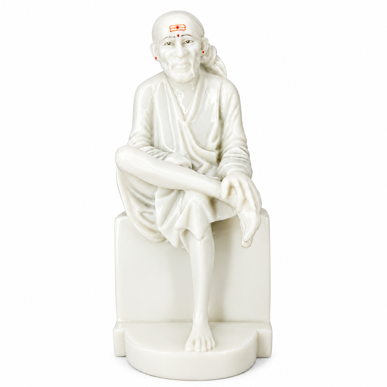 Saibaba Sitting On Stone Glossy Marble Idol 5no