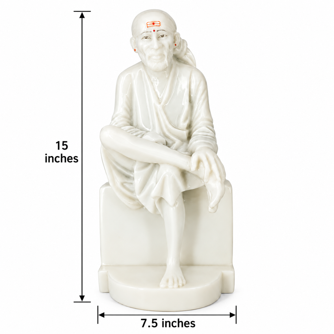 Saibaba Sitting On Stone Glossy Marble Idol 5no