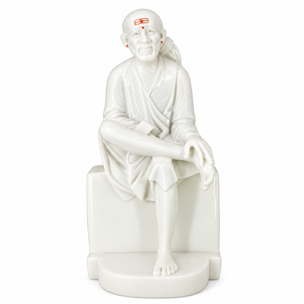 Saibaba Sitting on Stone Glossy Marble Idol 6no