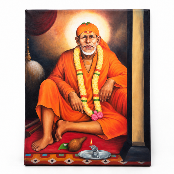 Saibaba Original Orange Dwarkamai Canvas Reprint | Hemant Art