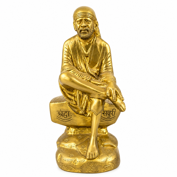 Saibaba Sitting On Stone Brass Idol