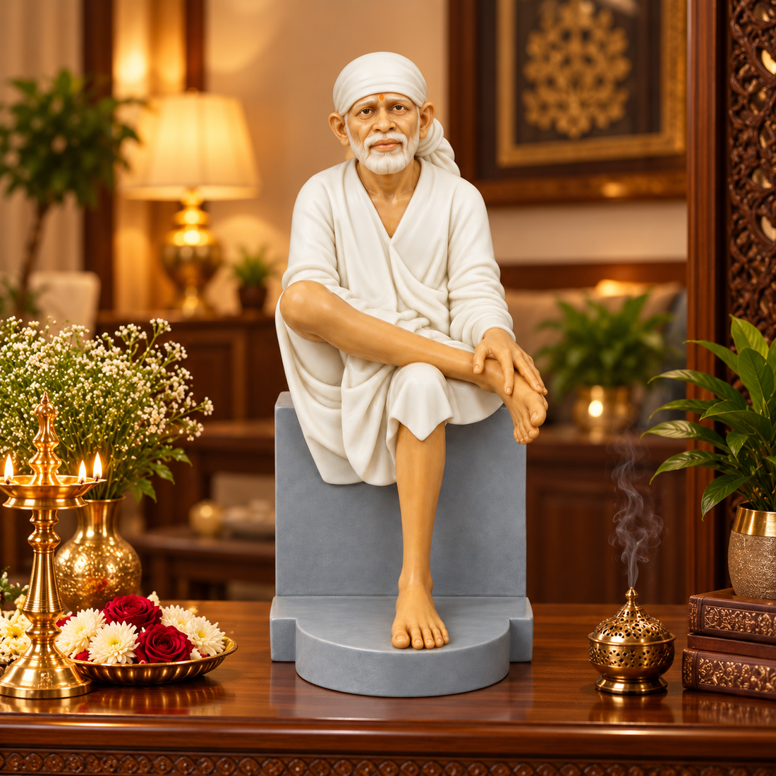 Saibaba Sitting On Stone Statue