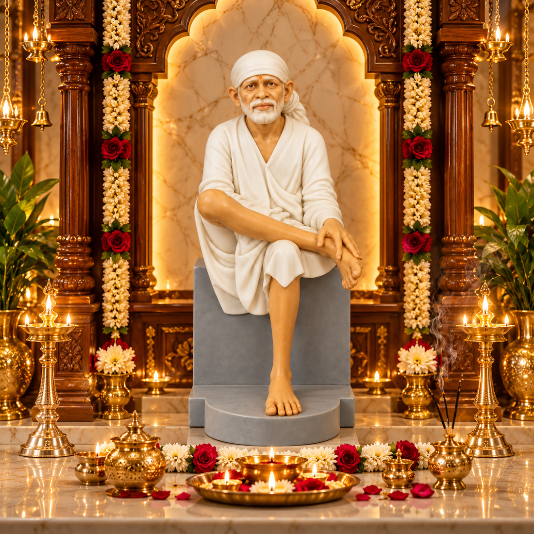 Saibaba Sitting On Stone Statue