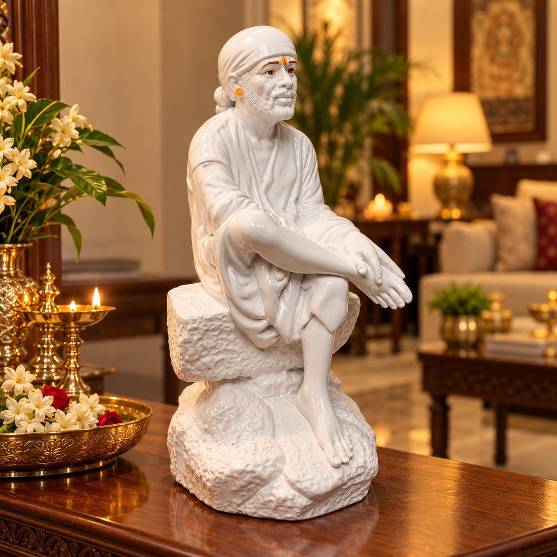 Saibaba Sitting on Stone Porcelain Idol 2 No
