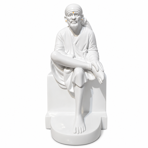 Saibaba Sitting on Stone Porcelain Idol 3no