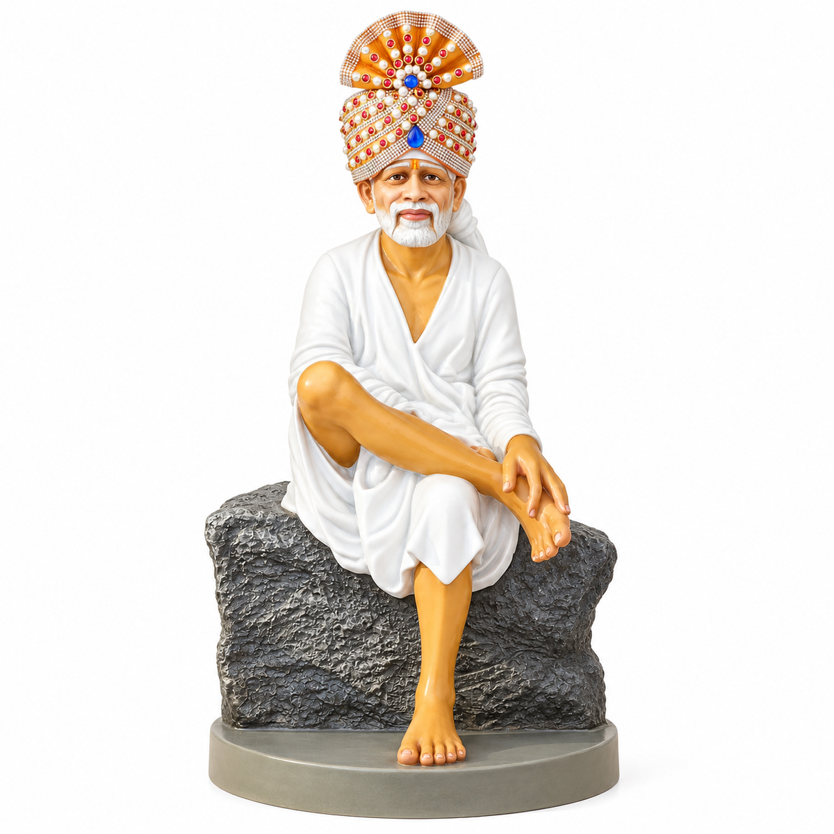 Saibaba Sitting on Stone Resin Statue