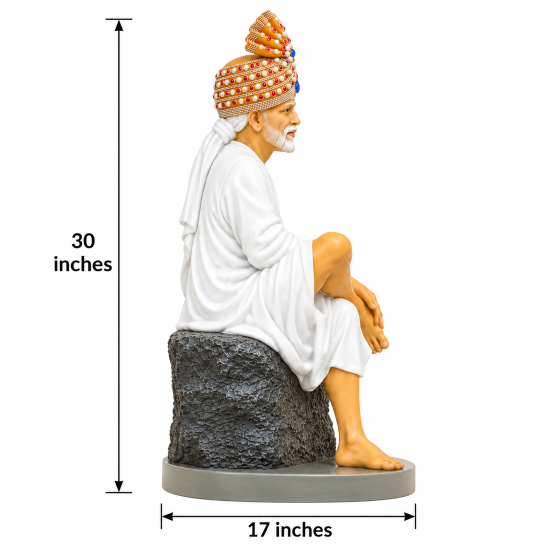 Saibaba Sitting on Stone Resin Statue