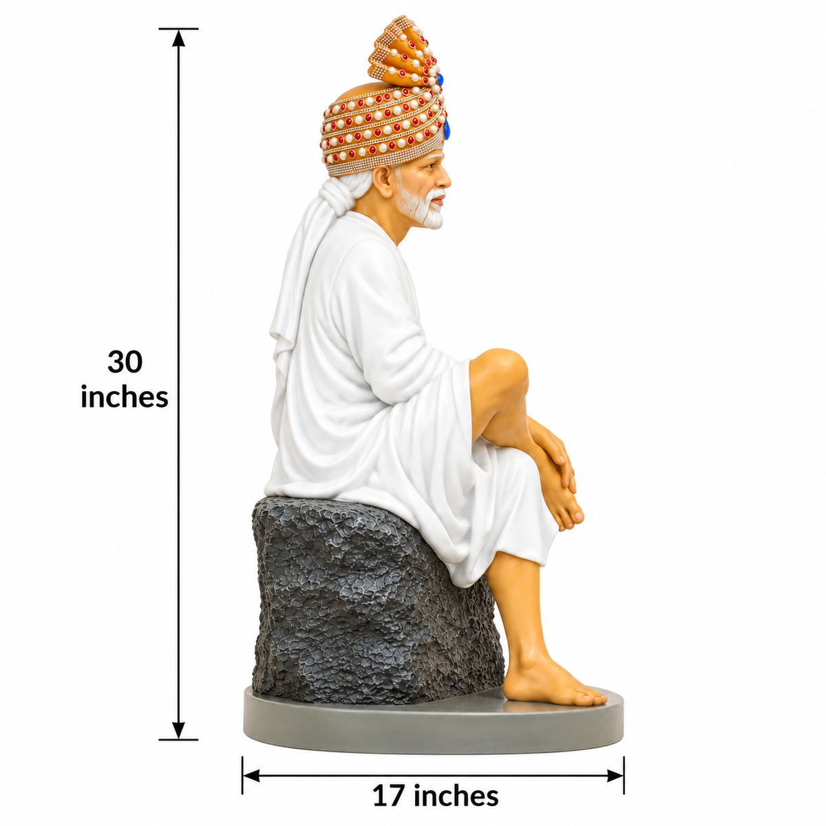 Saibaba Sitting on Stone Resin Statue