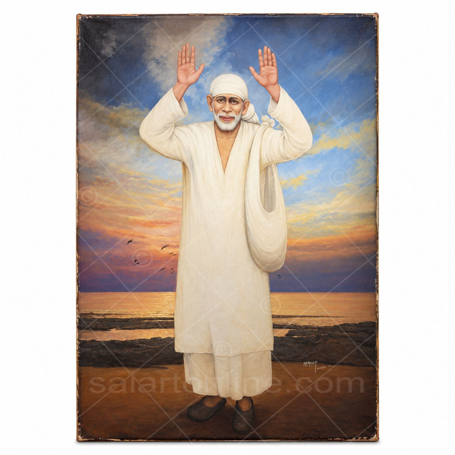 Saibaba Standing Two-Hand Blessing Painting