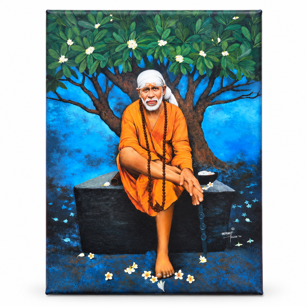 Saibaba on Stone Canvas Print, Chafa Hemant Art