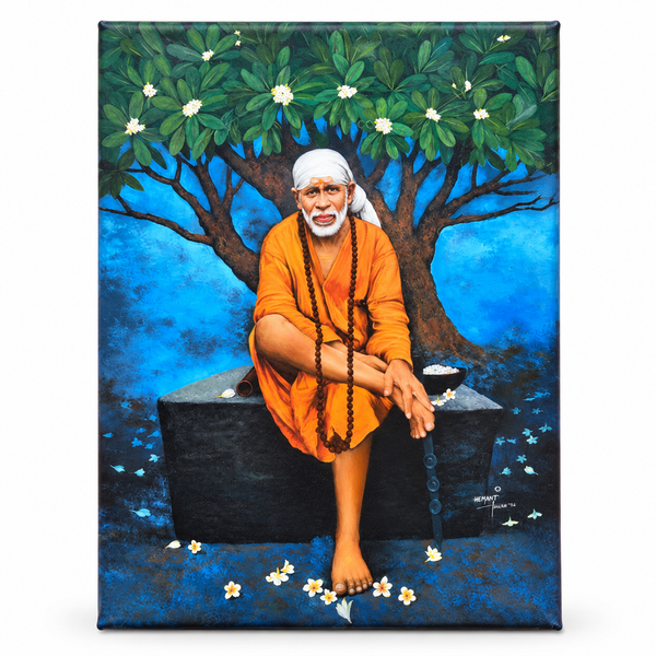 Saibaba on Stone Canvas Print, Chafa Hemant Art